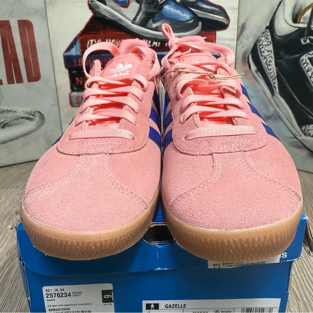 New Adidas Originals Gazelle Semi Pink Spark Lucid Blue Casual Shoes Sneaker
